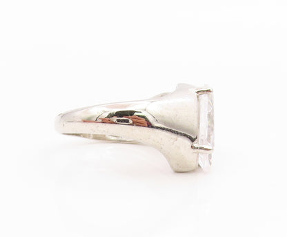 925 Sterling Silver Vintage Ring Marquise Cut CZ Ribbed Wave Band  Sz 7  RG35762