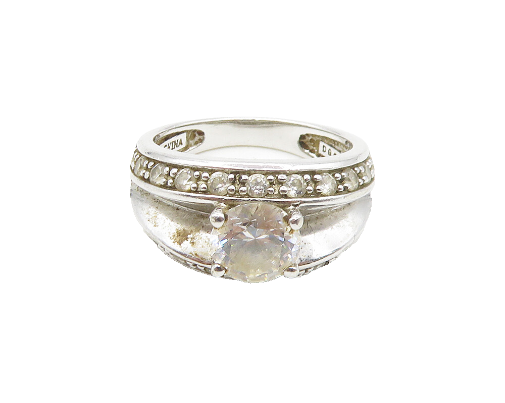 925 Sterling Silver  Vintage Cubic Zirconia Concave Band Ring Sz 5  RG18303