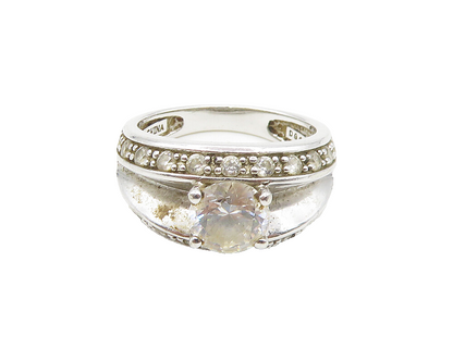 925 Sterling Silver  Vintage Cubic Zirconia Concave Band Ring Sz 5  RG18303
