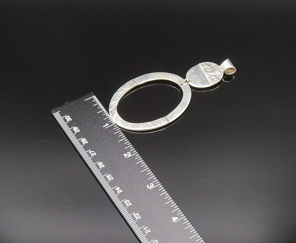 MEXICO 925 Sterling Silver Vintage Etched Graduated Open Oval Pendant PT21027