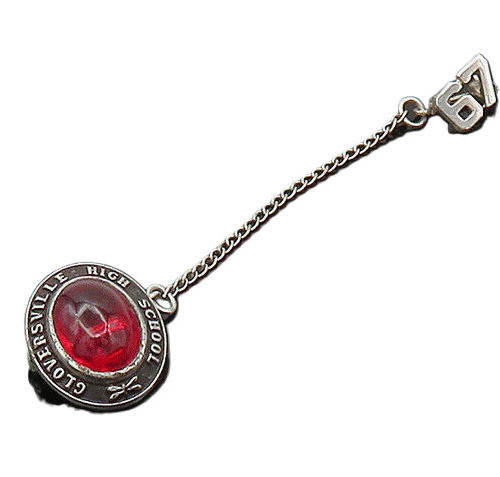925 Silver Vintage Red Stone Gloversville H.S. Class 1964 Brooch Pin BP8618