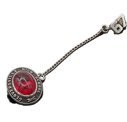 925 Silver Vintage Red Stone Gloversville H.S. Class 1964 Brooch Pin BP8618
