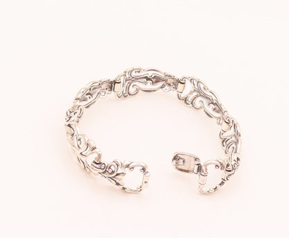 CAROLYN POLLACK 925 Silver Vintage Swirly Stencil Cutout Link Bracelet BT10025