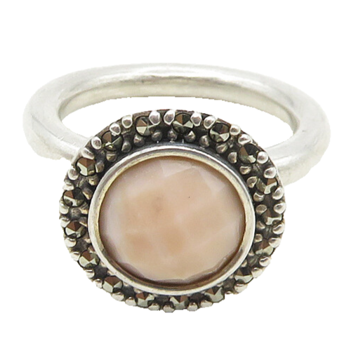 PANDORA 925 Silver  Faceted Stone & Marcasite Cocktail Ring Sz 6  RG18065