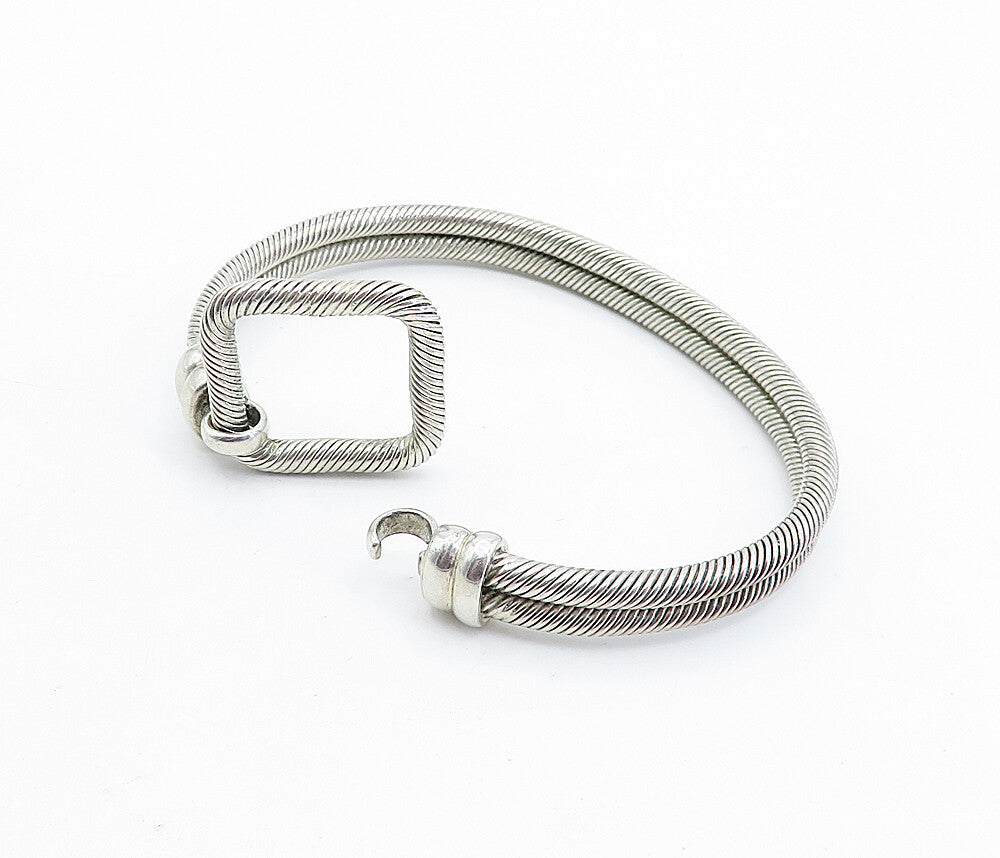 925 Sterling Silver Vintage Shiny Twist Loop Hook Bangle Bracelet BT1737