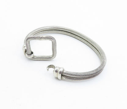 925 Sterling Silver Vintage Shiny Twist Loop Hook Bangle Bracelet BT1737