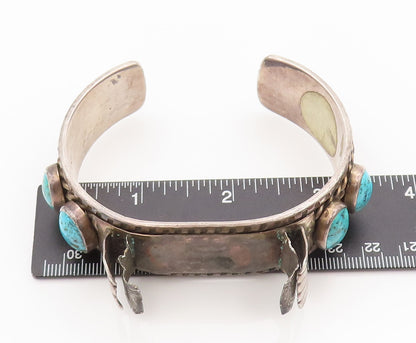 NAVAJO ZUNI 925 Silver  Vintage Antique Heavy Turquoise Cuff Watch  TR3646