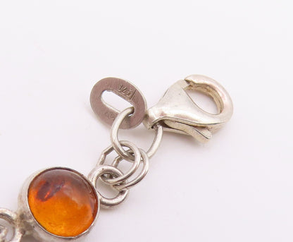 925 Sterling Silver  Vintage Cabochon Cut Amber Round Chain Bracelet  BT6849