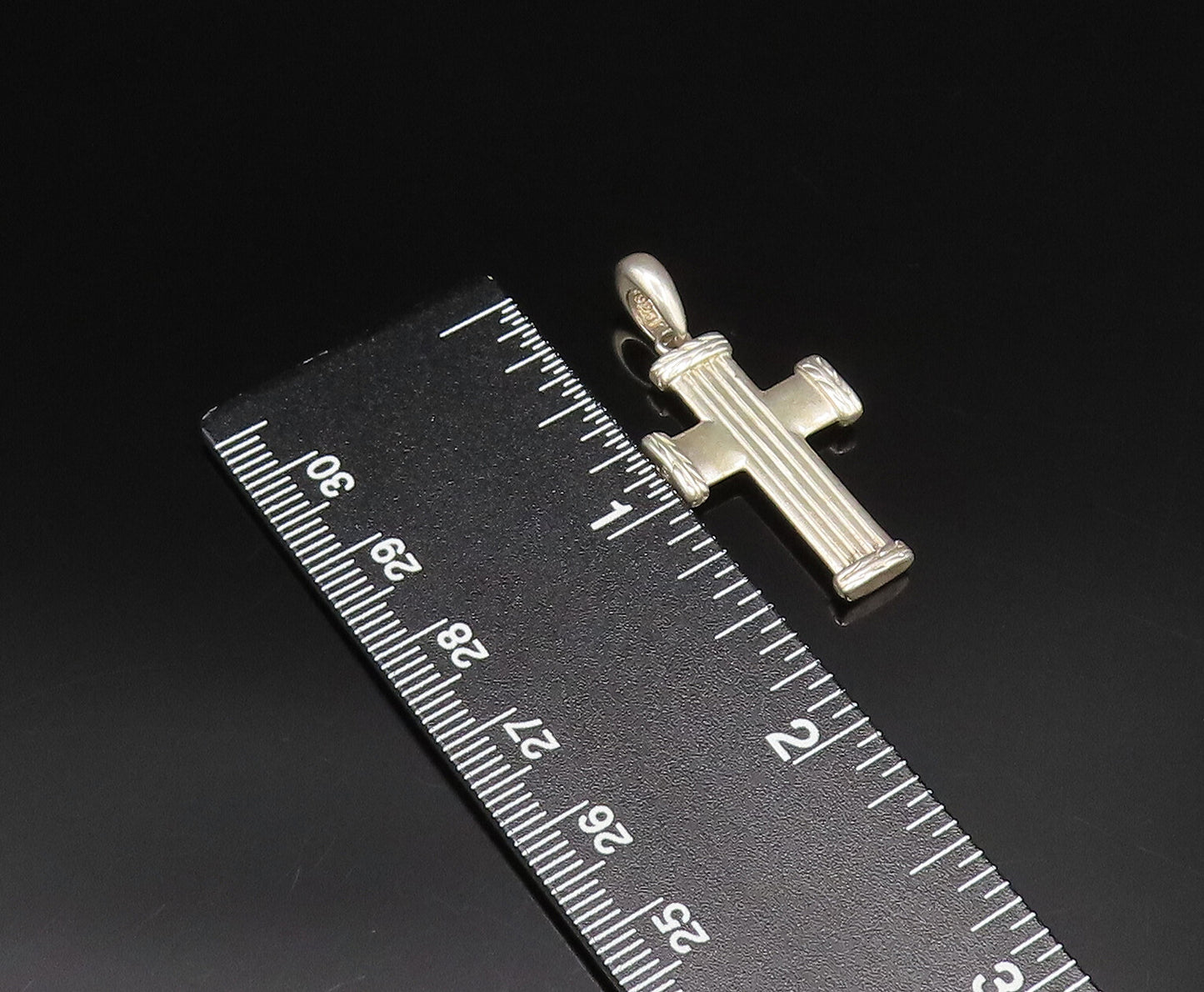 925 Silver  Vintage Linear Textured Religious Cross Drop Pendant  PT21695