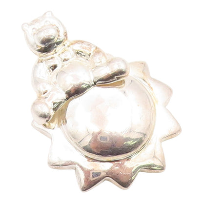 925 Sterling Silver Vintage Pendant Modernist Teddy Bear & Star (Moves)  PT25997