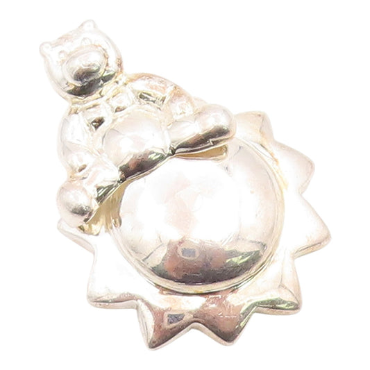 925 Sterling Silver Vintage Pendant Modernist Teddy Bear & Star (Moves)  PT25997