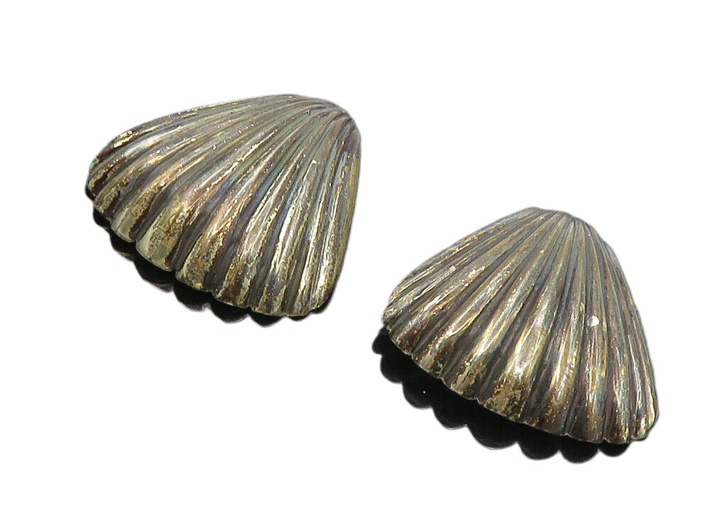 925 Sterling Silver  Vintage Oxidized Scalloped Non Pierce Earrings  EG5019