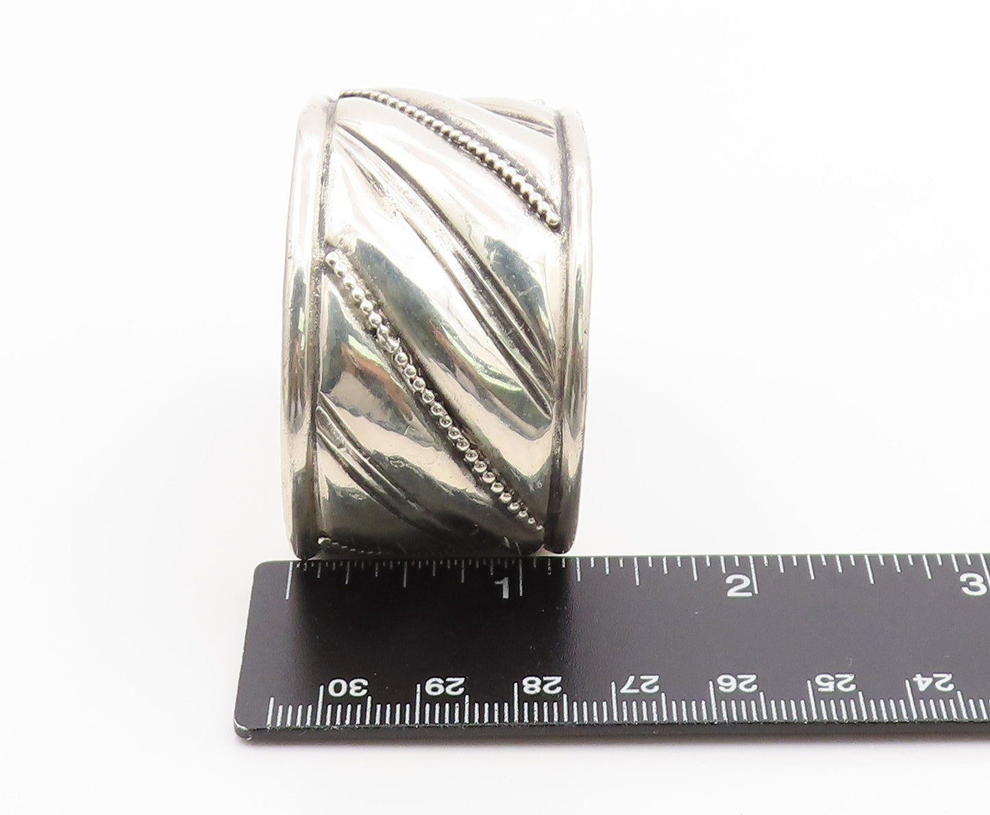 925 Sterling Silver Vintage Bracelet HAND & HAMMER Diagonal Grooved Cuff BT11769
