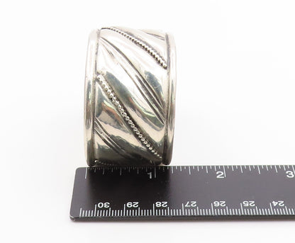 925 Sterling Silver Vintage Bracelet HAND & HAMMER Diagonal Grooved Cuff BT11769