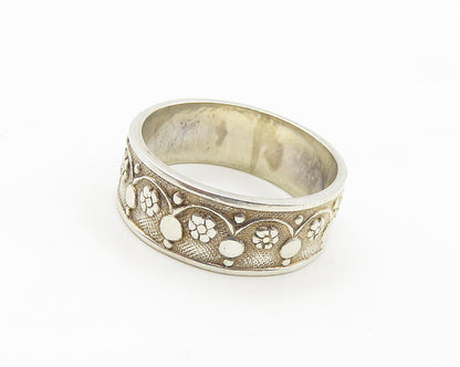 J.H.W. 925 Sterling Silver Vintage Shiny Floral Pattern Band Ring Sz 6 RG18344