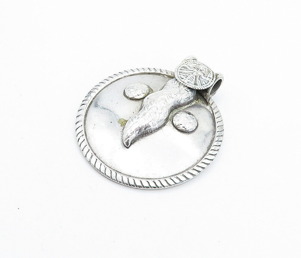 925 Sterling Silver Vintage Modernist Raised Detail Slide Pendant PT5746