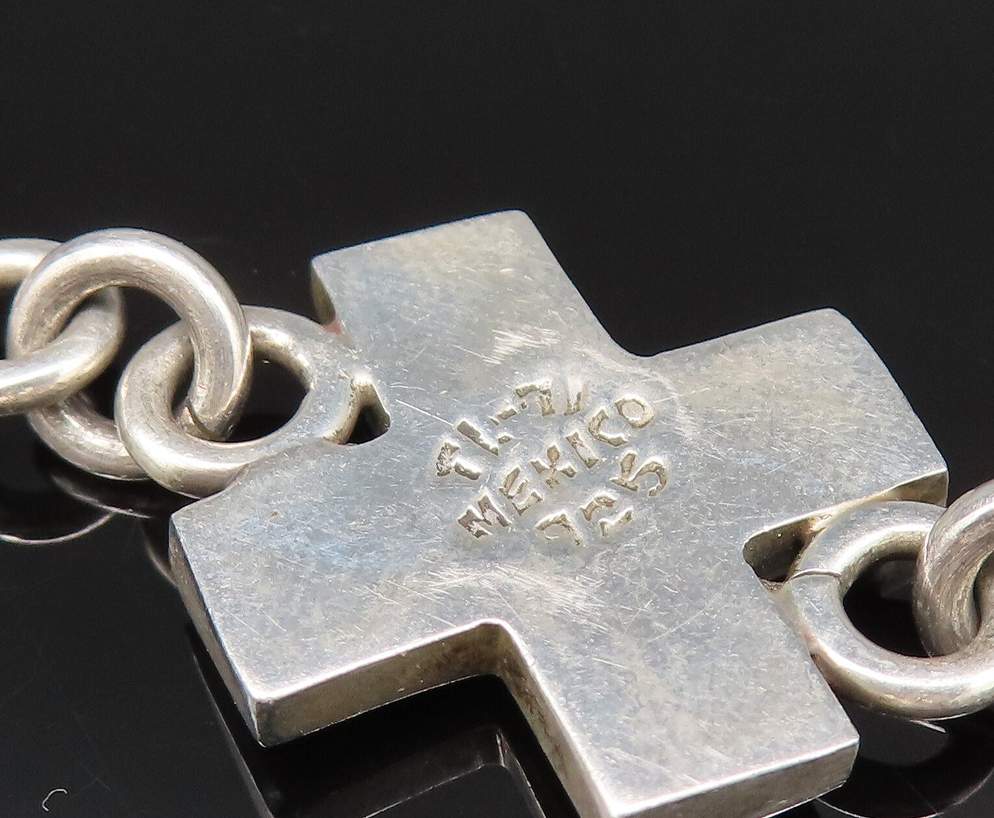 MEXICO 925 Sterling Silver  Vintage Solid XOXO Pattern Chain Necklace  NE4024