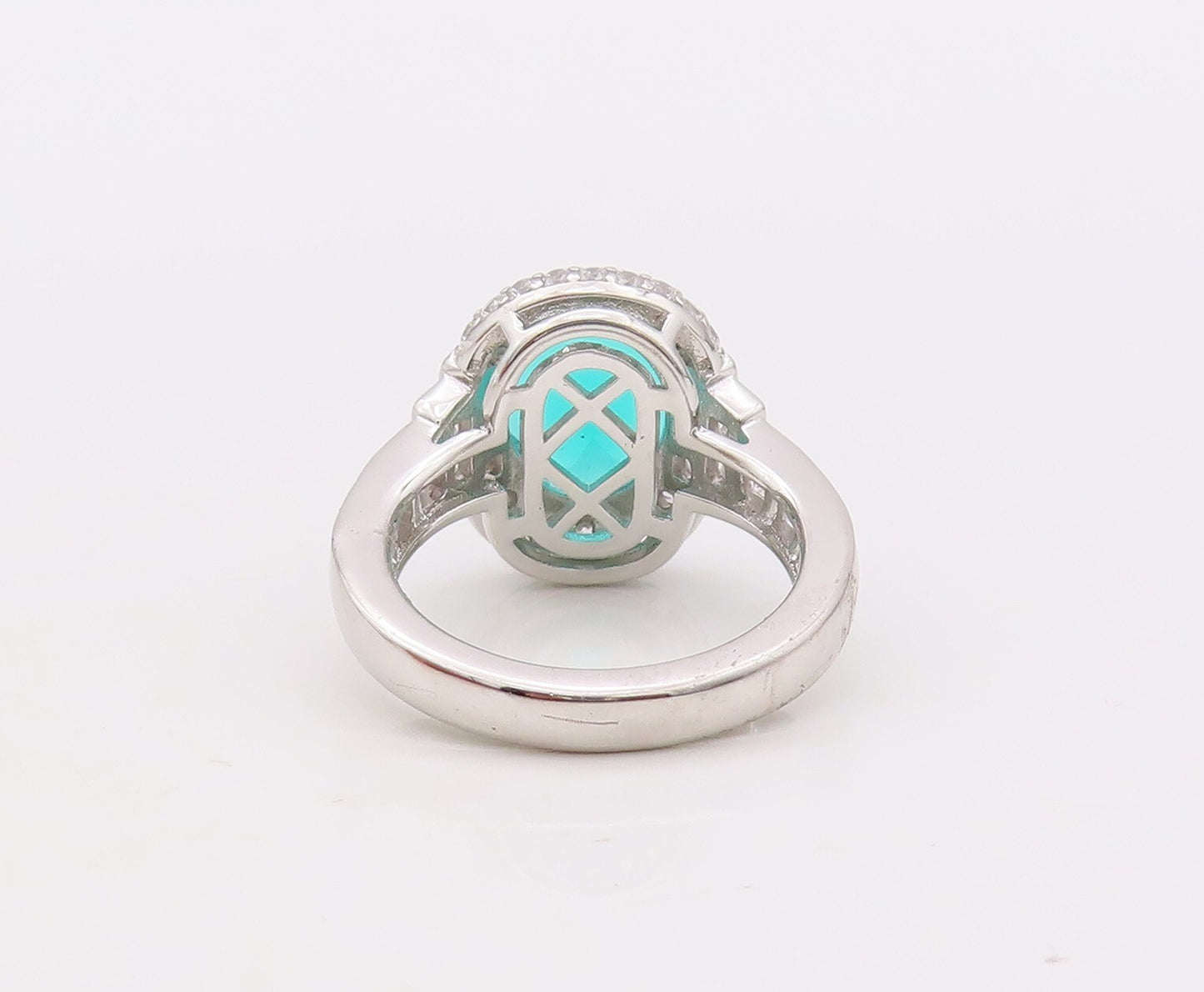 925 Sterling Silver Vintage Ring Round Sea Green Halo White CZ  Sz 7.5  RG29898