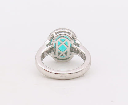 925 Sterling Silver Vintage Ring Round Sea Green Halo White CZ  Sz 7.5  RG29898