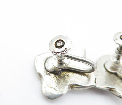 925 Sterling Silver  Vintage Etched Floral Non Pierce Screw Earrings  EG2210