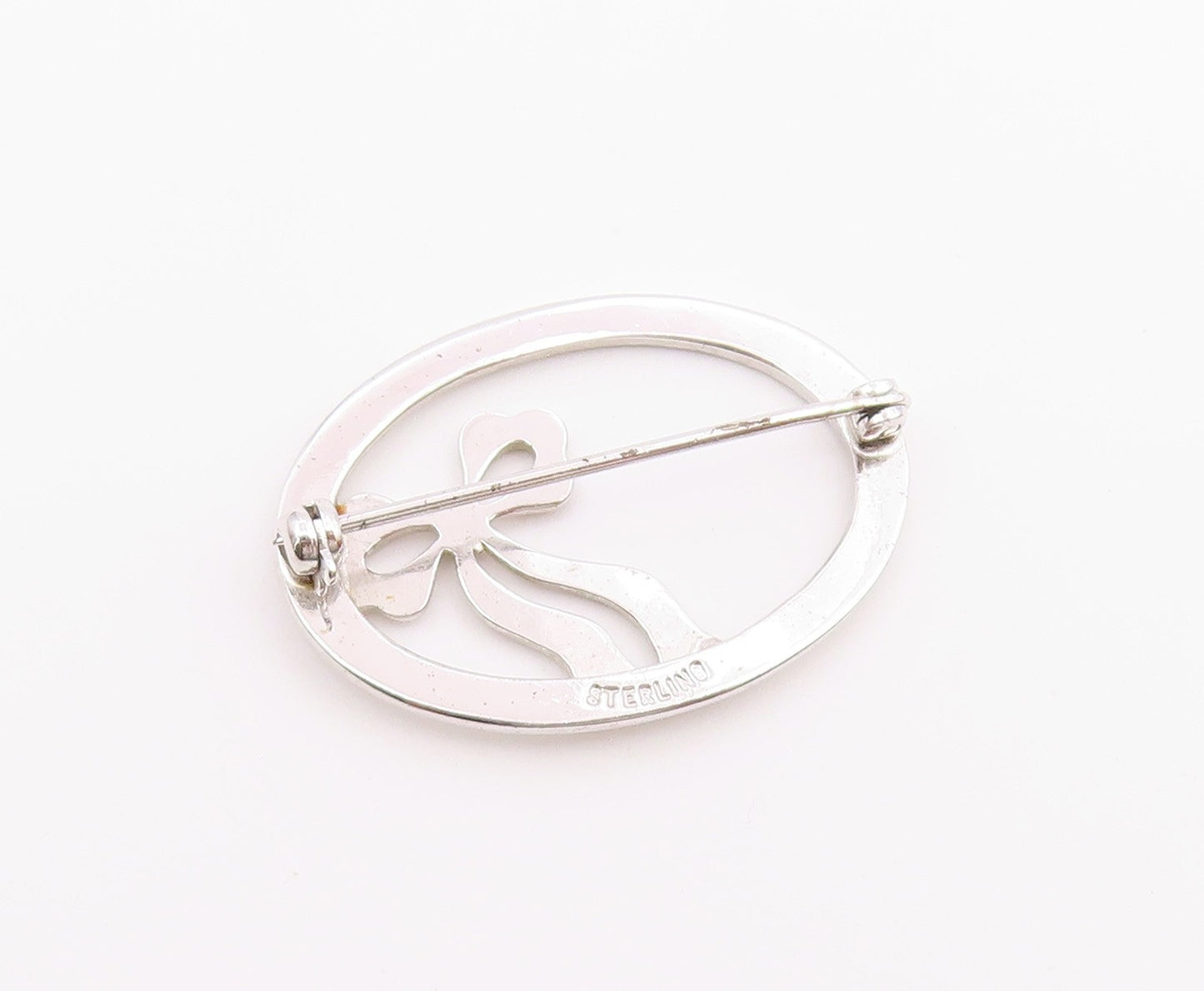 925 Silver  Vintage Dainty Engraved Flowers & Bow Tie Brooch Pin  BP9755