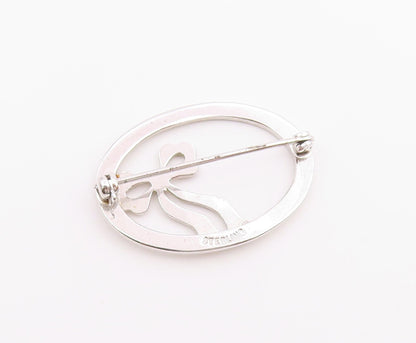 925 Silver  Vintage Dainty Engraved Flowers & Bow Tie Brooch Pin  BP9755