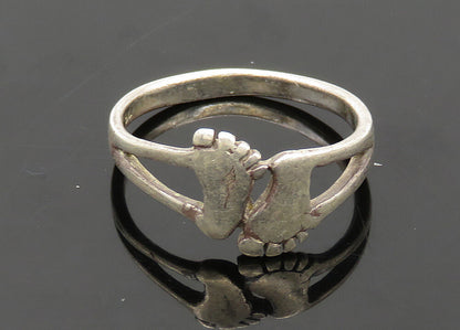 925 Sterling Silver  Vintage Footprints Split Shank Band Ring Sz 8  RG21102