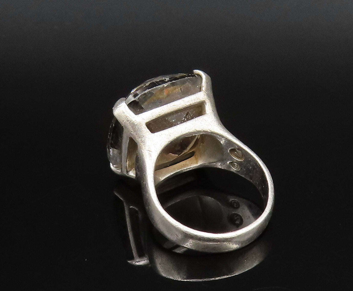 DESIGNER 925 Silver  Vintage Cushion Cut Smoky Quartz Ring Sz 8  RG26016