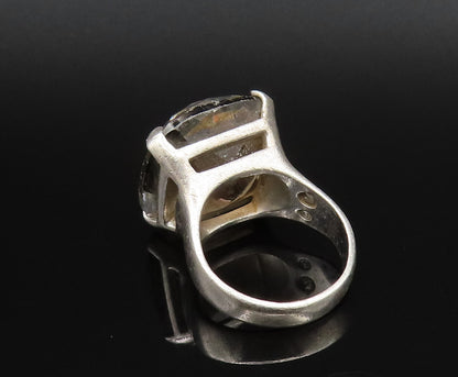 DESIGNER 925 Silver  Vintage Cushion Cut Smoky Quartz Ring Sz 8  RG26016