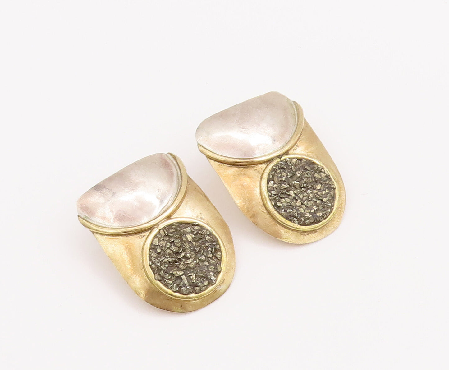 925 Sterling Silver Vintage Earrings Gold Plated Designer Dented Effect  EG13040
