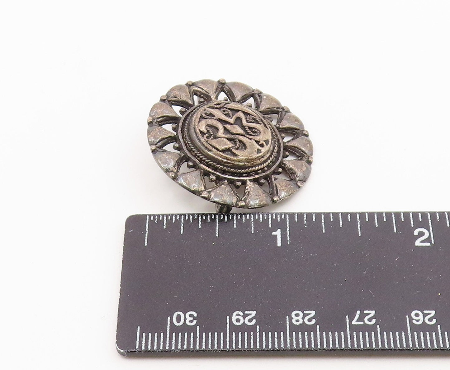 925 Sterling Silver  Vintage Antique Oxidized Round Floral Brooch Pin  BP3520