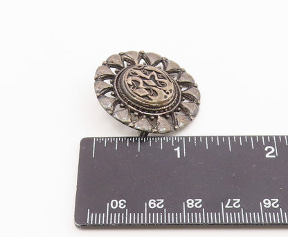 925 Sterling Silver  Vintage Antique Oxidized Round Floral Brooch Pin  BP3520
