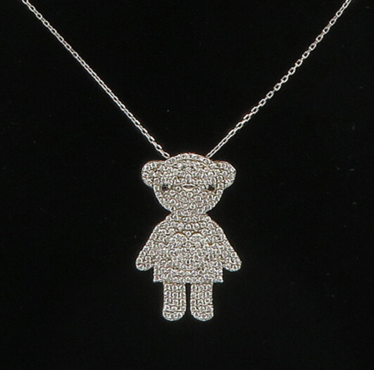 925 Sterling Silver  Vintage Dainty Lady Topaz Bear Necklace  NE3832
