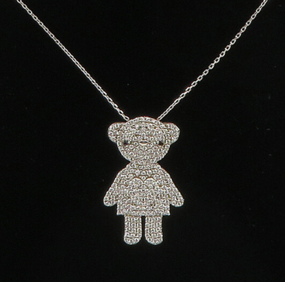925 Sterling Silver  Vintage Dainty Lady Topaz Bear Necklace  NE3832