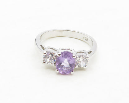 925 Sterling Silver  Shiny Amethyst & Cubic Zirconia Band Ring Sz 6  RG17361