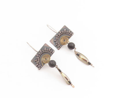 925 Sterling Silver Vintage Earrings Designer Spiral Feather Dangles  EG13785