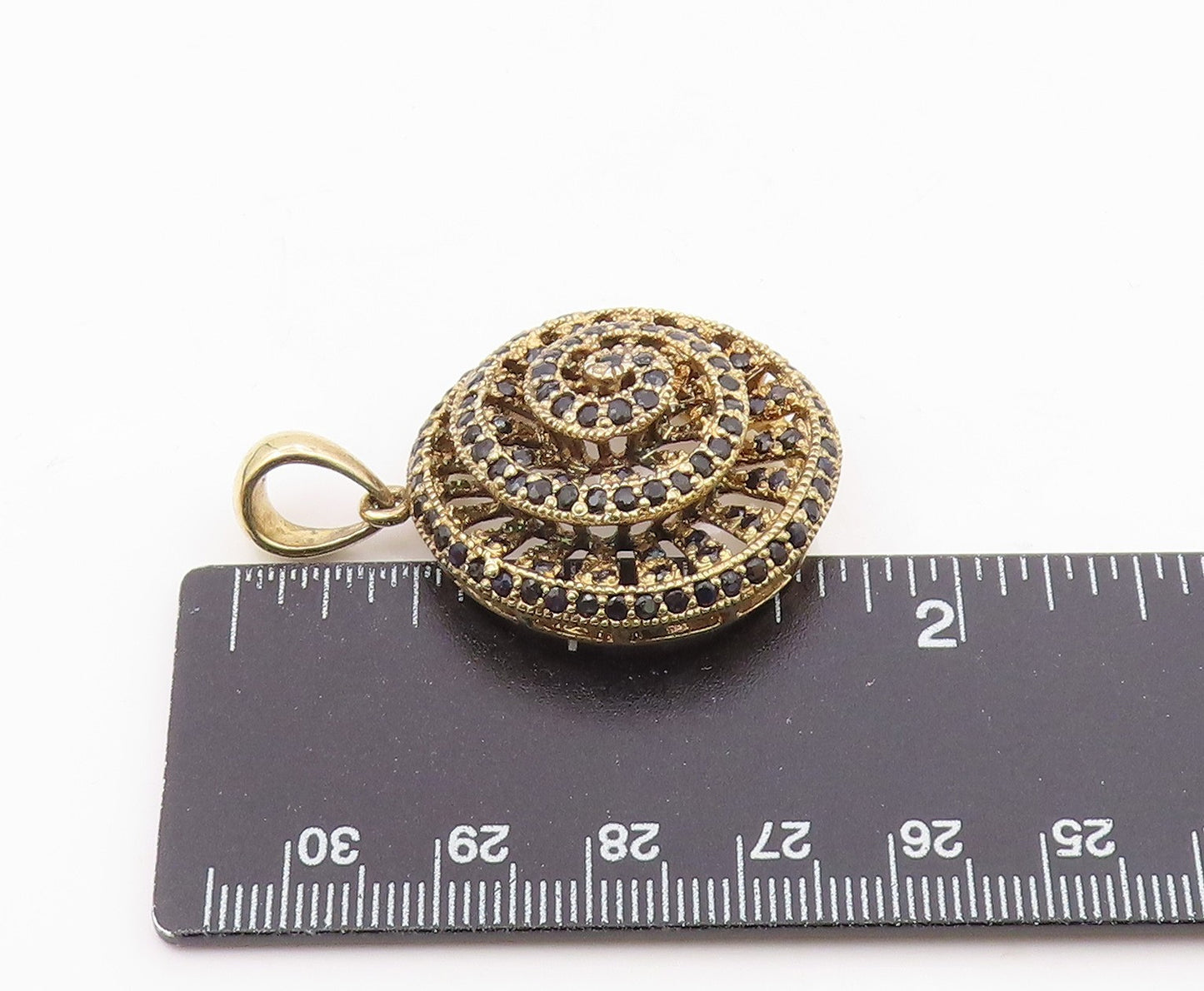 925 Sterling Silver  Vintage Black Spinel Gold Plated Spiral Pendant  PT19548