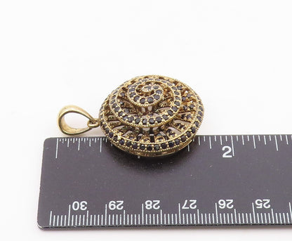 925 Sterling Silver  Vintage Black Spinel Gold Plated Spiral Pendant  PT19548