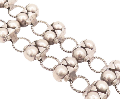 925 Sterling Silver Vintage Bracelet TAXCO Puffed Beaded Ring Links  BT10399