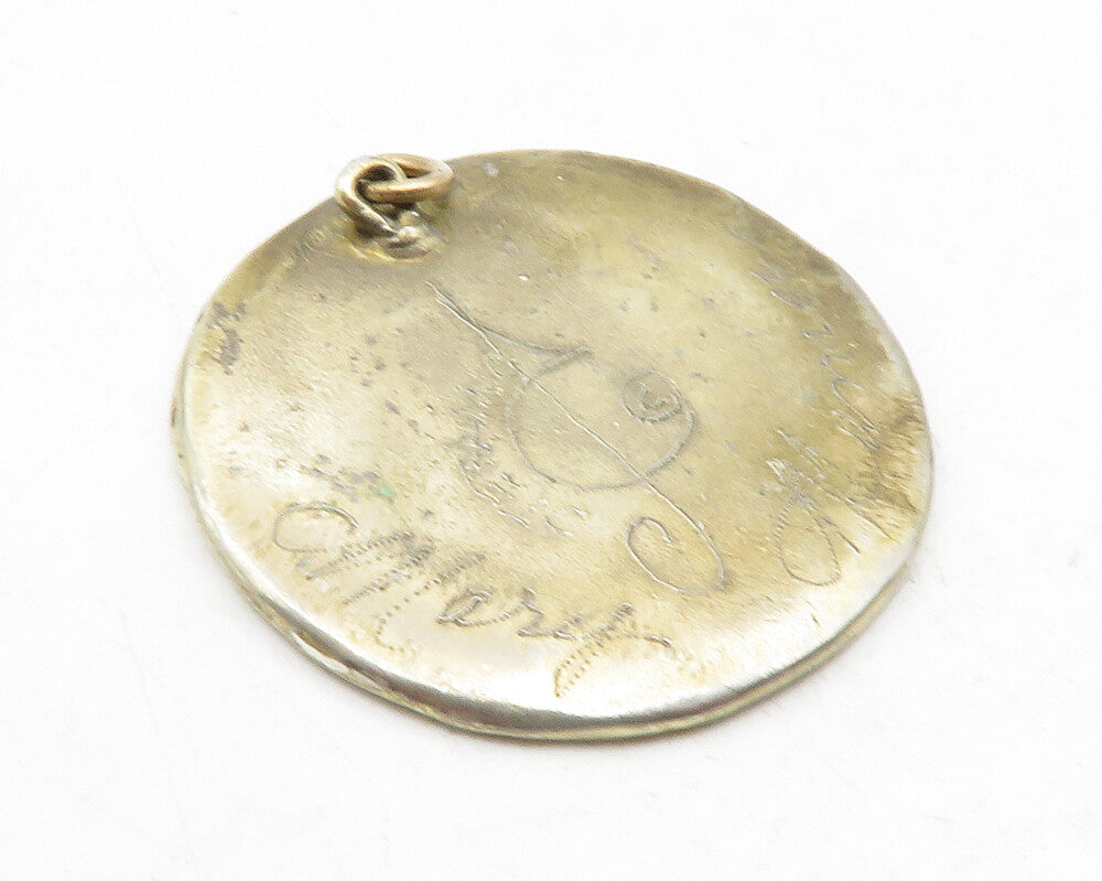 925 Sterling Silver  Vintage Horn Instrument Etched Treble Clef Pendant PT9720