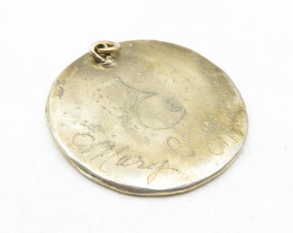 925 Sterling Silver  Vintage Horn Instrument Etched Treble Clef Pendant PT9720