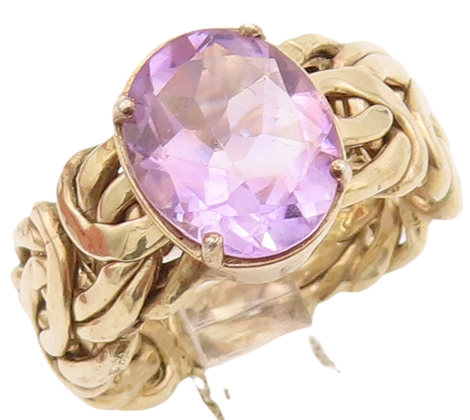 925 Sterling Silver Vintage Ring Gold Plated Oval Amethyst  Sz 7.5  RG28875