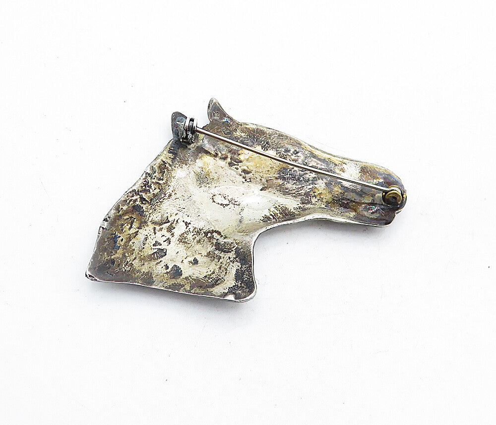 925 Sterling Silver  Vintage Dark Tone Etched Horse's Head Brooch Pin  BP1877