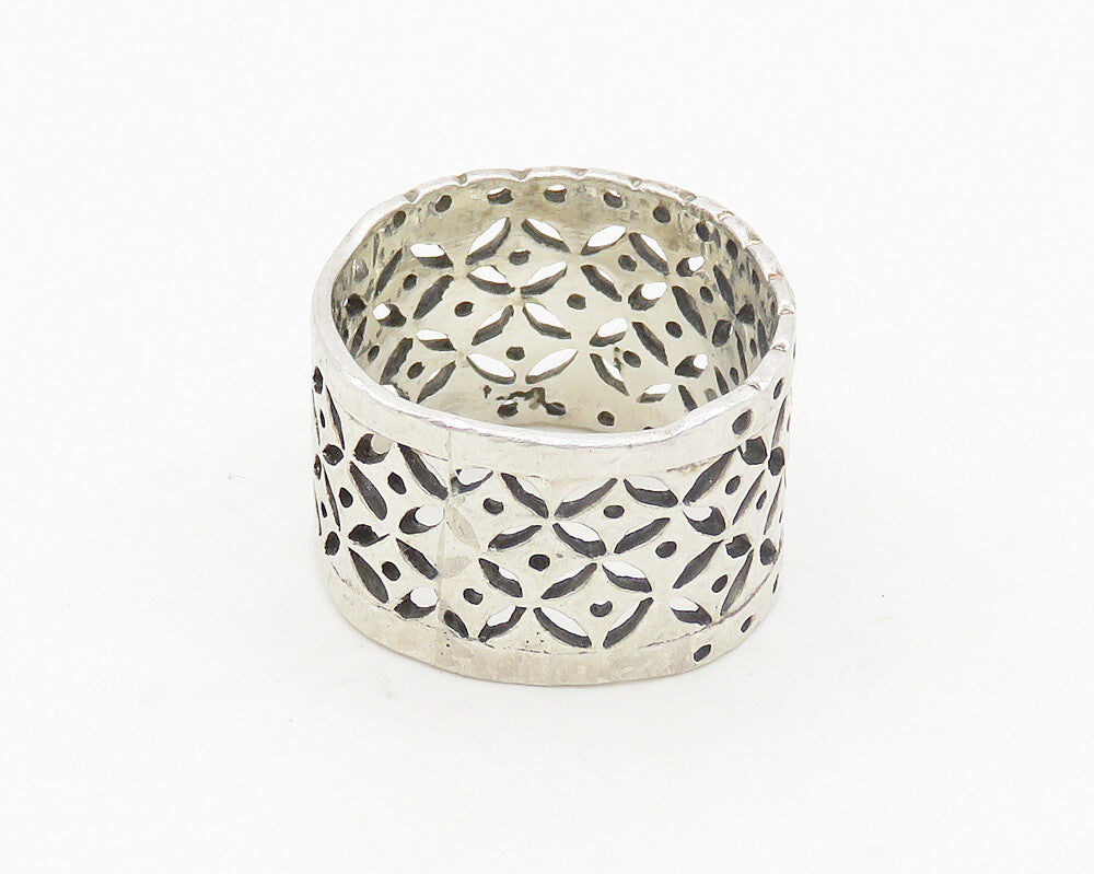 925 Sterling Silver  Vintage Shiny Cutout Pattern Band Ring Sz 6  RG18899