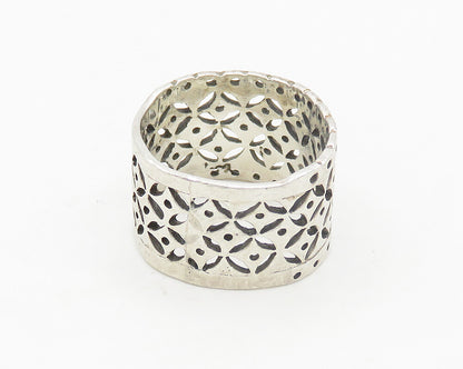 925 Sterling Silver  Vintage Shiny Cutout Pattern Band Ring Sz 6  RG18899