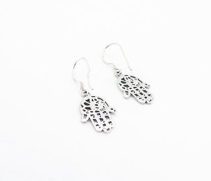 925 Sterling Silver  Shiny Om Spiritual Symbol Hamsa Dangle Earrings  EG3245