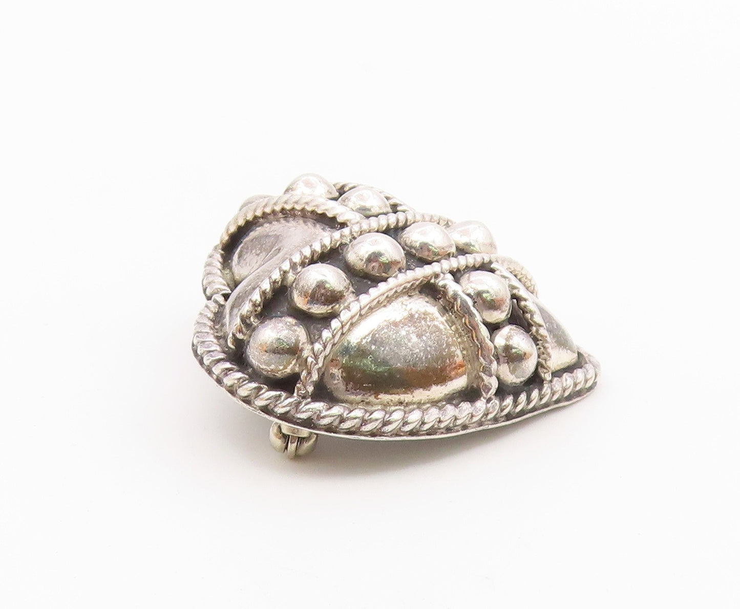 MEXICO 925 Sterling Silver  Vintage Love Heart Twist Dome Brooch Pin  BP3117