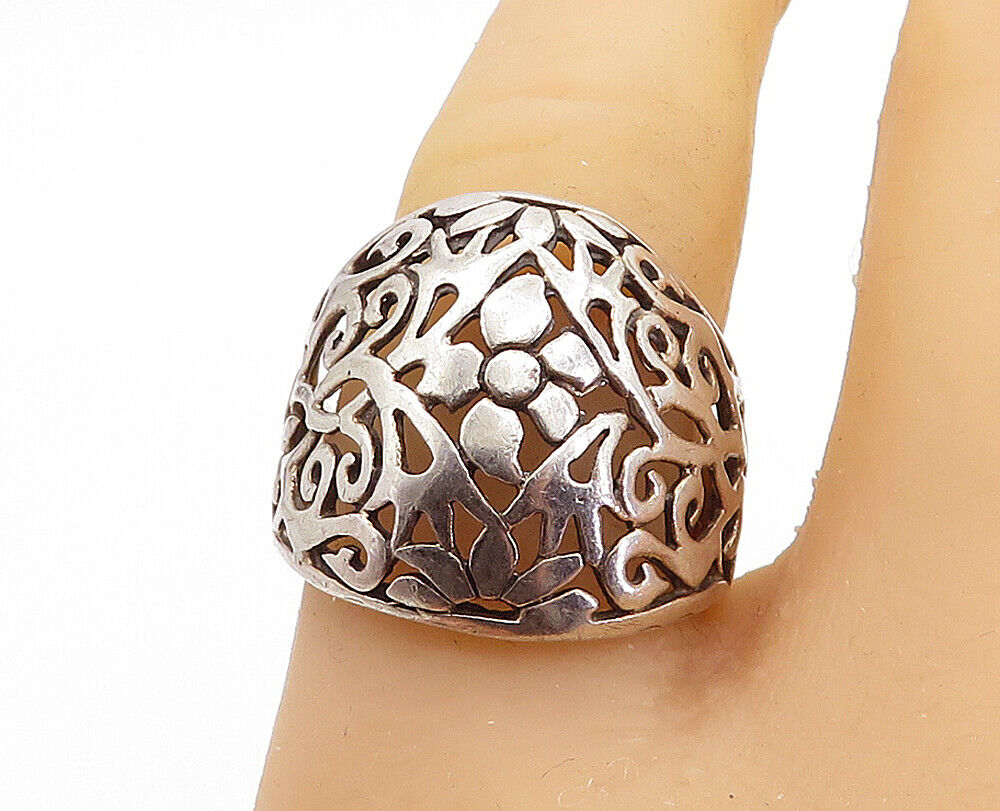 SHUBE 925 Sterling Silver  Vintage Floral Swirl Dome Band Ring Sz 8  RG5801