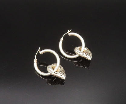 925 Sterling Silver  Vintage Scroll Love Heart Charm Hoop Earrings  EG11910