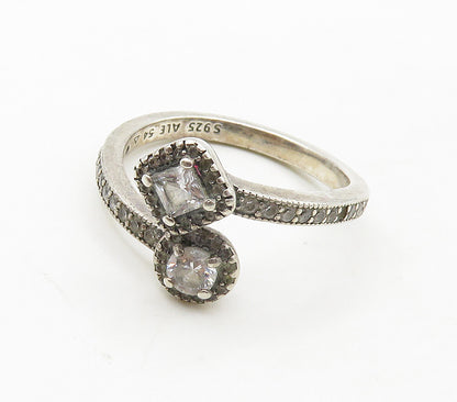 PANDORA 925 Sterling Silver Vintage Cubic Zirconia Bypass Ring Sz 7.5 RG15864